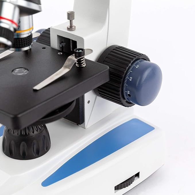AmScope M158C-PS25-WM Cordless Compound Monocular Microscope, WF10x and WF25x Eyepieces, 40x-1000x Magnification, LED Illumination with Rheostat, Brightfield, Single-Lens Condenser, Coaxial Coarse and Fine Focus, Plain Stage, 110V or Battery-Powered, I...