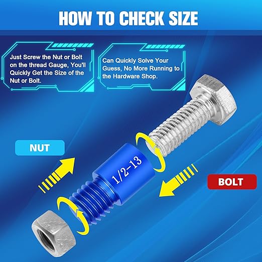 57Pcs Thread Checker, Nut and Bolt Thread Checker 33 Standard and 24 Metric Set, Thread Gauge Suitable for Nut or Bolt Size Finder in Narrow and Tricky Areas
