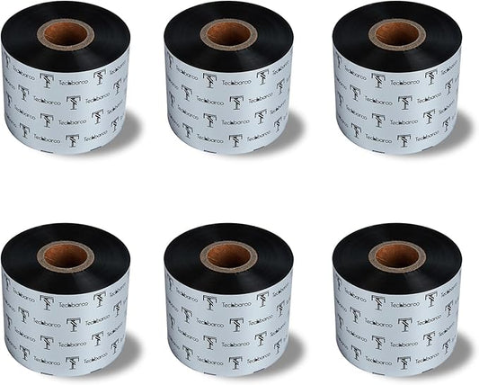 6 Rolls 2.36" x 1476' Premium Enhanced Wax Thermal Transfer Ribbon, 60mm x 450m Black Industrial Barcode Label Printer Ribbon - Compatible with Zebra, TSC, GoDex, Citizen, 1" Core