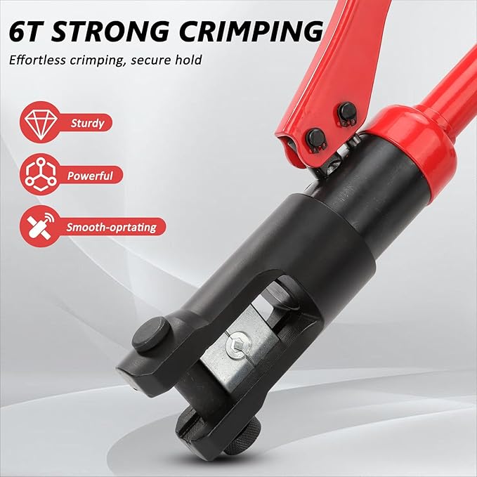 Hydraulic Crimping Tool, 60KN Heavy-Duty Battery Cable Crimper Tool with 9 Hex Crimp Dies, Heat-Treated Alloy Steel, Ergonomic Anti-Slip Handle for Industrial Electricity, Communication, Metallurgy