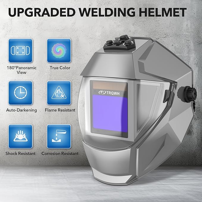 TRQWH Panoramic View Welding Helmet Auto Darkening Welding Hood & Welding Tools Backpack