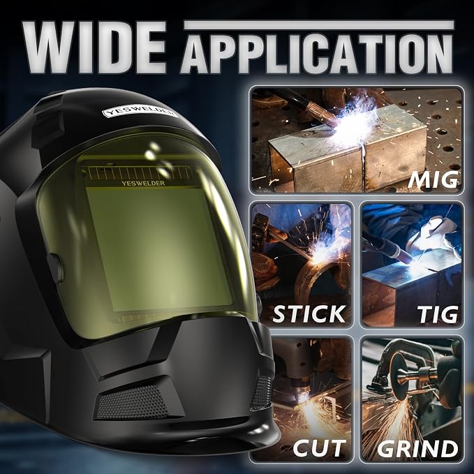 YESWELDER Auto Darkening Welding Helmet, Hemispherical lens, 1/1/1/1 True Color 3.94"X3.66" Large Viewing, Solar Power 4 Arc Sensor, Wide Shade 4/5-9/9-13 for TIG MIG Arc Weld Grinding Welder Mask