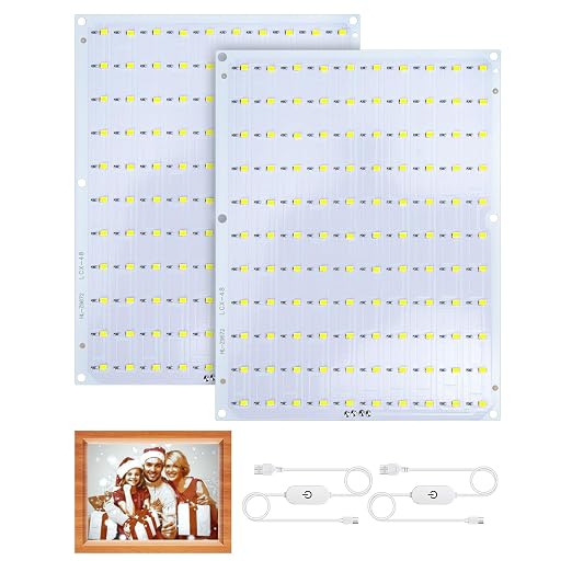 Lithophane LED Backlight Board Kit for BambuLab Sunlu CMYK Monochrome PETG PLA Filament 3D Printed Lithophanes, 156x120mm, 6500K White Light Kit, Adjustable Brightness, Powered via USB-C, 2 Pack