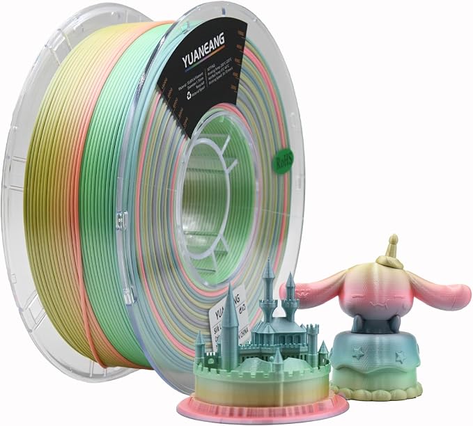 Silk Rainbow PLA 3D Printer Filament 1.75mm, 1kg Spool, Multi-Color High-Saturation Gradient PLA, Smooth Color Transitions, ±0.03mm Precision, Easy Printing, Ideal for Artistic Models,Happy
