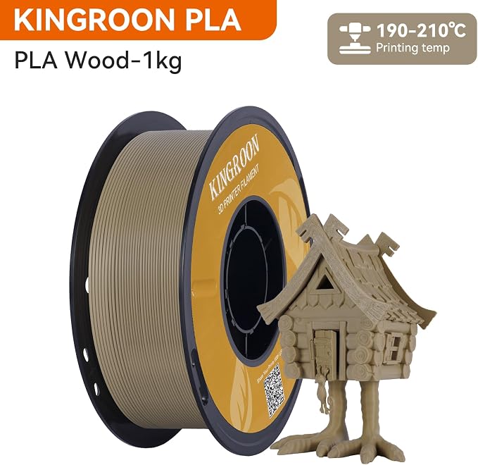 Kingroon PLA 3D Printer Filament, Dimensional Accuracy +/- 0.02 mm, 1 kg Spool(2.2lbs), 1.75 mm,Wood