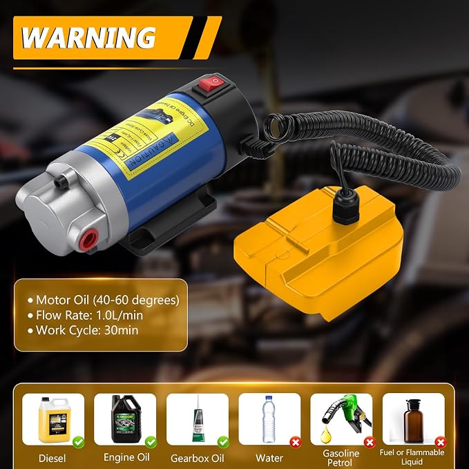 Oil Pump Compatible with Dewalt 20V Max Battery(No Battery), 100W Oil Extractor Pump Oil Removal Pump for Oil Change, Electric Transfer Oil Pump with 2 Pipes for Cars Motorcycles RVs Boats