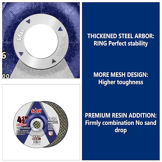 SALI 5 Pack 4-1/2 Inch Grinding Wheels for General Purpose Metal & Stainless Steel, Aluminum Oxide Grinding Disc for Angle Grinder, Depressed Center 4.5" * 1/4" * 7/8"(115 * 6.0 * 22.2 mm)