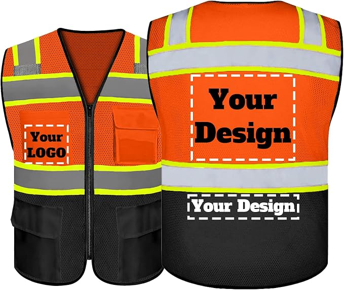 Safety Vest Customize Logo with 5 Pockets & Zipper Reflective High Visibility Vest Class 2 Outdoor Workwear