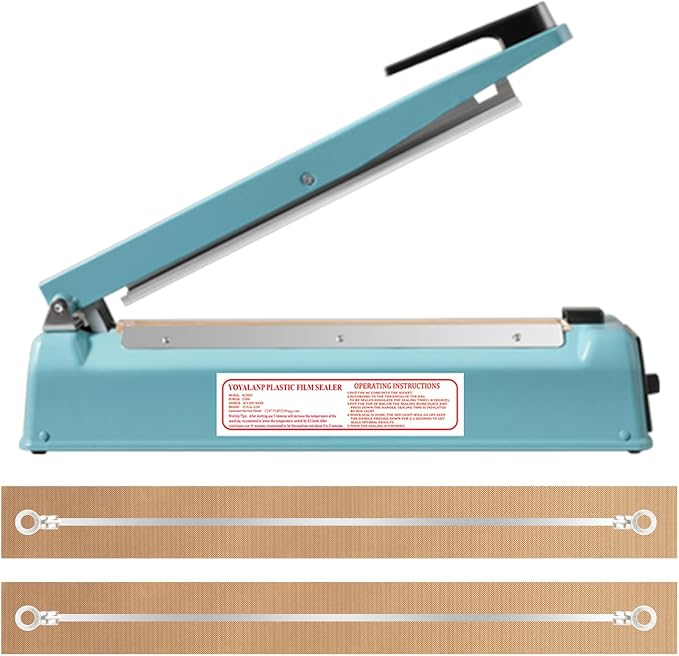 Metal body,Impulse Sealer 12 inch, Manual Heat Sealer Machine for Plastic Bags, Shrink Wrap Bag Sealers Heavy Duty Sealing Machine With Repair Kit (Blue)