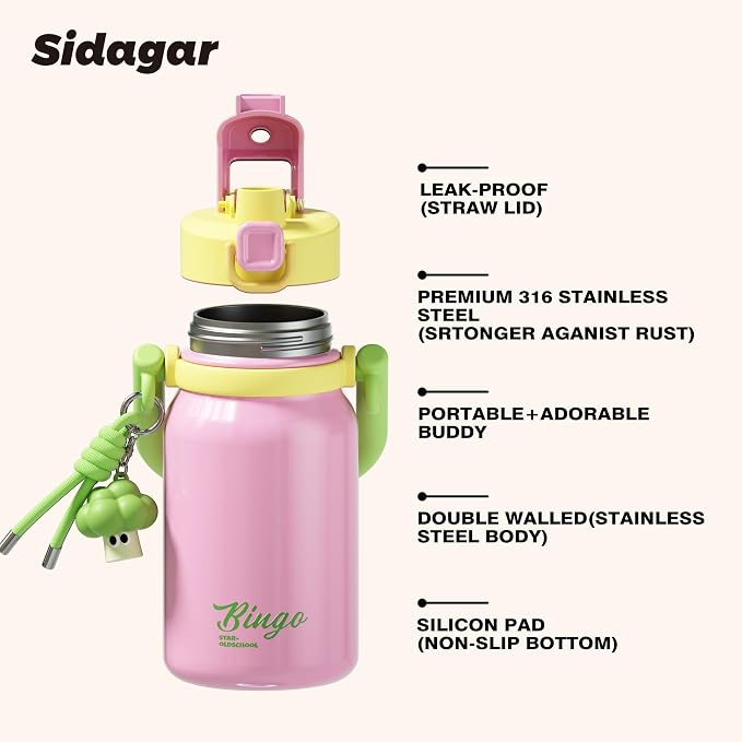 32 oz Insulated Water Bottle for Women with Straw & Handle, 316L Medical Grade Stainless Steel Tumbler, BPA & Lead-Free Leakproof Flask for Campus, Party & Trendy Aesthetic Gift, Dopamine Pink