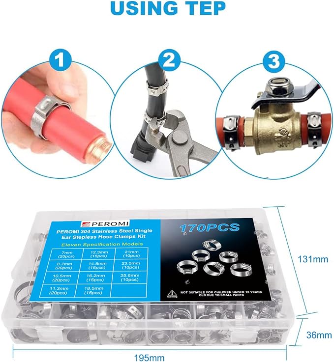 170 Pcs Single Ear Hose Clamp& 6 Pack 23-25mm T-Bolt Hose Clamp