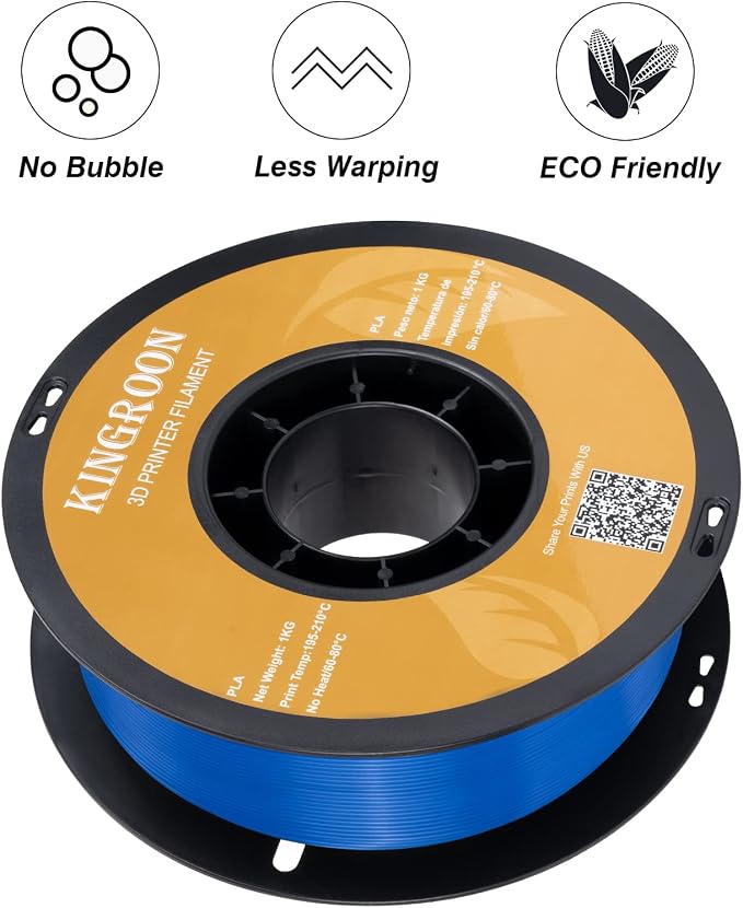Kingroon PLA 3D Printer Filament, Dimensional Accuracy +/- 0.02 mm, 1 kg Spool(2.2lbs), 1.75 mm，Blue