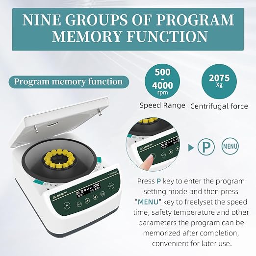 Centrifuge Machine PRP PRF 2ml-5ml/10ml/15mlx12 Speed 500-4000rpm 2075xg RCF Lab Benchtop Centrifuges Store 9 Programs Timer 30sec-99min