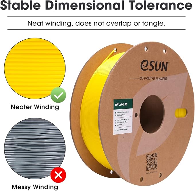 eSUN PLA Filament 1.75mm, High Toughness 3D Printer Filament Upgraded PLA Filament, Dimensional Accuracy +/- 0.03mm, 1KG Cardboard Spool (2.2 LBS) 3D Printing Filament for 3D Printers, Yellow