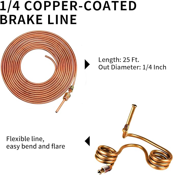 MuHize Brake Line Bender(1/4 Inch) - Upgraded 25 Feet Brake Line Kit for Ford/Dodge + Flaring Tool, Tube Cutter & Bender - 16 Braking Fittings + 4 Unions