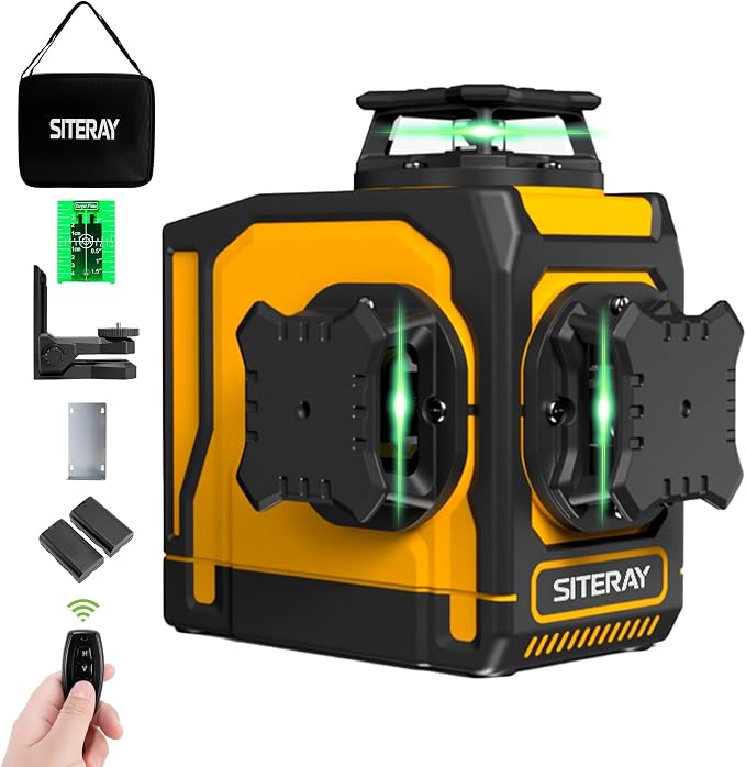 Laser Level 360 Self Leveling, 3x360° Rechargeable Green Line leveler with for Remote Control & Magnetic Rotating Stand, Outdoor Pulse Mode, 3D Lazer Level for Construction Picture Hanging