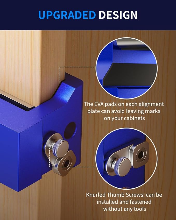 DAYDOOR Professional Cabinet Installation Clamps 4 Pack, Heavy Duty Face Frame Alignment Tool with Integrated Drill Guide & EVA Protection, Woodworking Claw Clamps, Blue