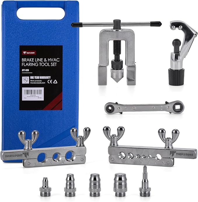 Thorstone 45 Degree Single Flare – with Tubing Cutter & Ratchet Wrench for Copper, Aluminum, HVAC, Brake Lines (Blue)