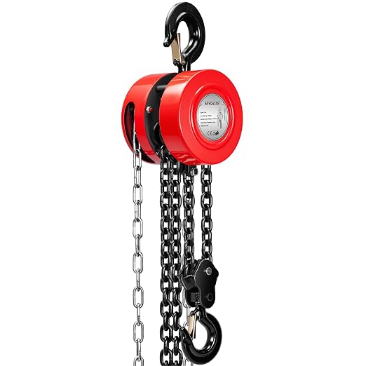SPECSTAR Hand Chain Hoist 2 Ton 4400 Lbs Capacity 10 Feet with 2 Hooks | Heavy Duty Manual Chain Fall for Warehouse Building Automotive Machinery Red