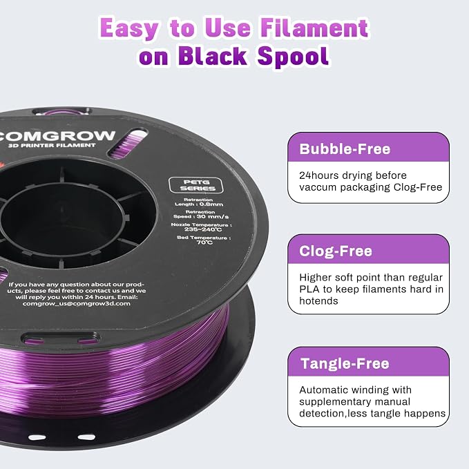 Comgrow PETG 3D Printer Filament 1.75mm, High Precision and Tough 3D Printer Filament 1kg (2.2LBS), Dimensional Accuracy +/- 0.02 mm, Fit Most 3D Printers Gradient Purple White