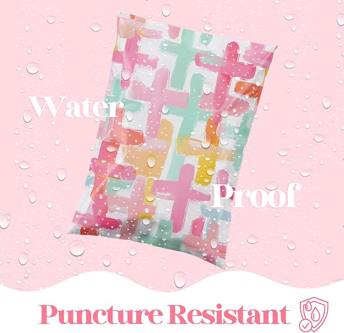 Pretty Package Store 6x9 Designer Poly Mailer 100 Pack Heavy Duty Waterproof Self Seal Shipping Bags for Small Business Large Mailing Envelopes Bulk Tear Resistant Packaging Pastel Cross Faith