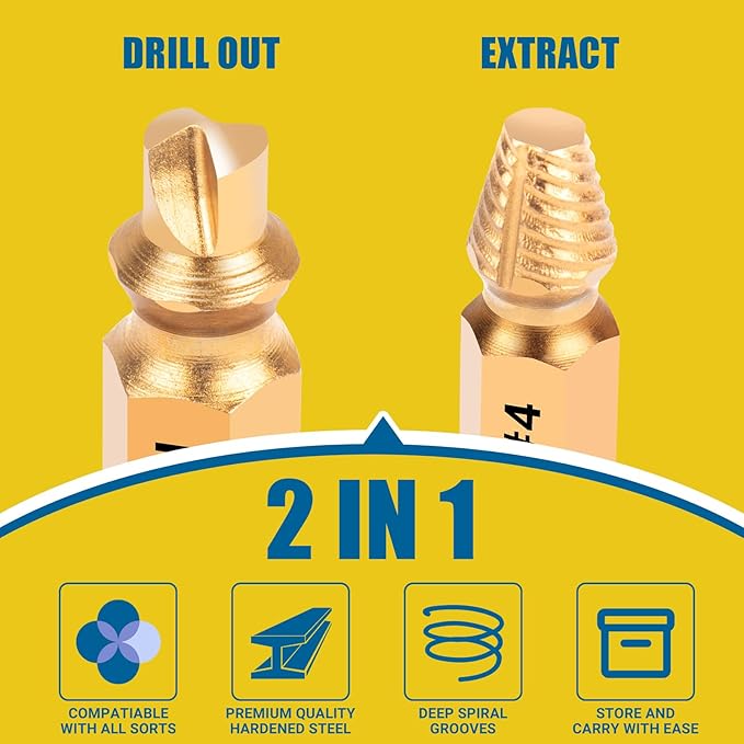 10 PCS Damaged Screw Extractor Set, 6 PCS HSS 6542 Screw Extractor Remover Kit and 4 PCS Twist Drill Bit Kit for Stripped Screws & Drill Bit Tools, Gifts for Men