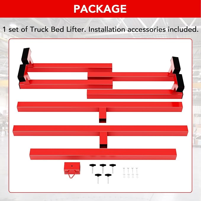 Adjustable Universal Truck Bed Lifter Box Lift for Lift Pickup Beds Powder Coated Heavy Duty Steel Lift for Pickups Trucks, 800 LBS Capacity, Red