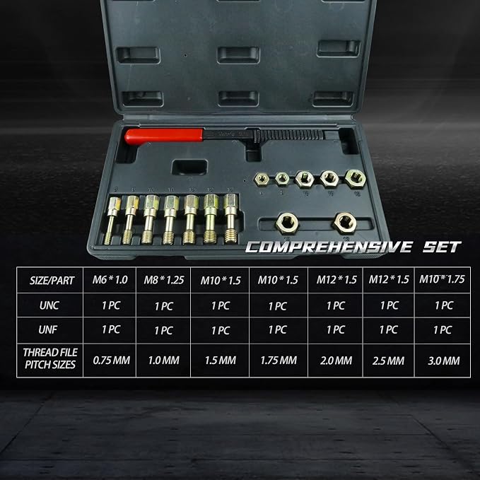 15-Piece Metric Thread Chaser & Restorer Tool Set, M6-M12 Rethreading Repair Kit for Automotive Fastener Maintenance