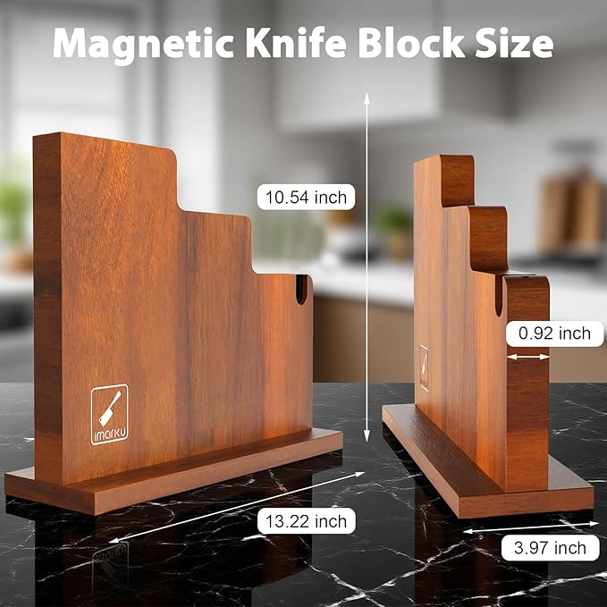 imarku Magnetic Knife Block Holder, 13 x 10 Inches, imarku Magnetic Knife Holder Rack for Kitchen Counter, Double Sided Magnet Knife Storage Stand with Knife Sharpener, Stepped Block