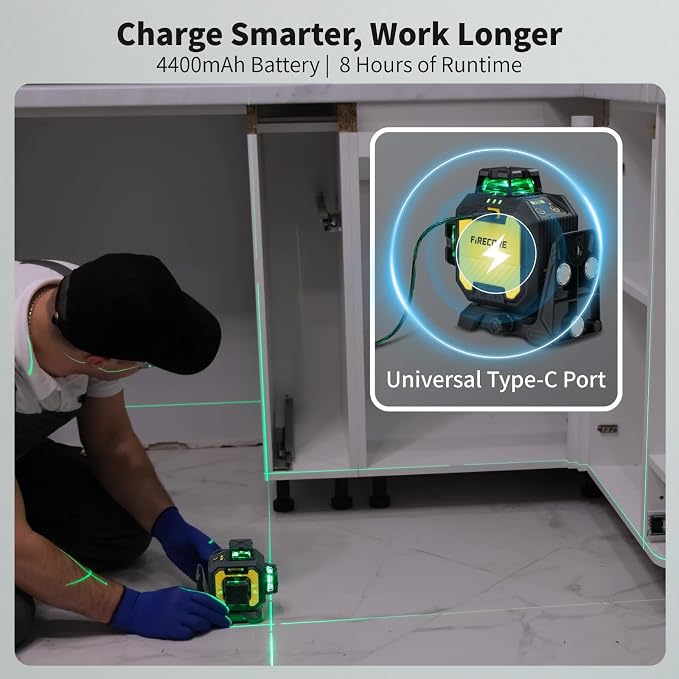 Firecore 360 Laser Level with 60" Tripod, Self-Leveling Green Lazer Leveler Tool for Construction Home Renovation, Outdoor Pulse Mode, Adjustable Brightness, Rechargeable Battery & Magnetic Bracket
