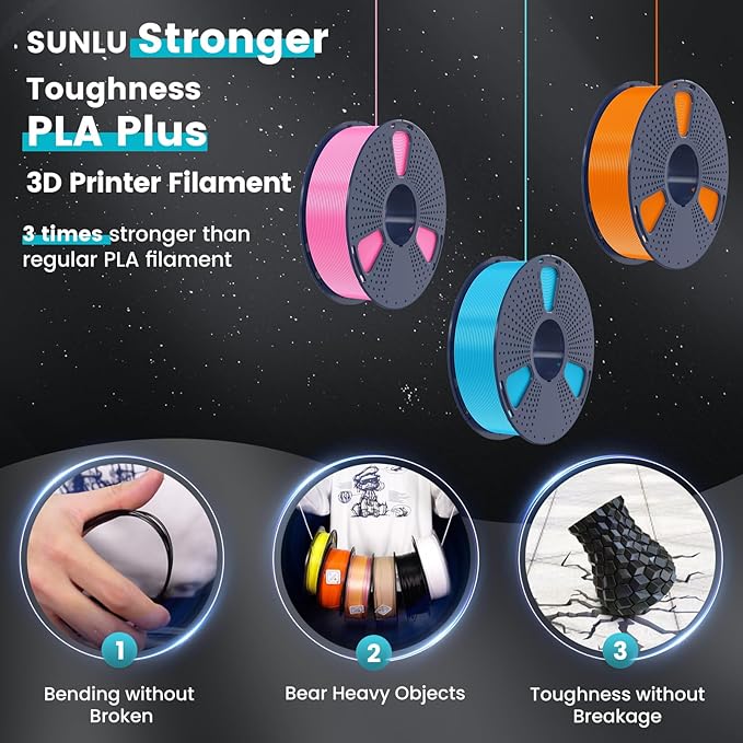 SUNLU 3kg 3D Printer Filament PLA Plus 1.75mm, 3kg(6.6lbs) Large Spool PLA+ Filament for Big Project, Dimensional Accuracy +/- 0.02mm, Neatly Wound Filament, Fit Most FDM Printer, 3KG-1 Pack, Grey