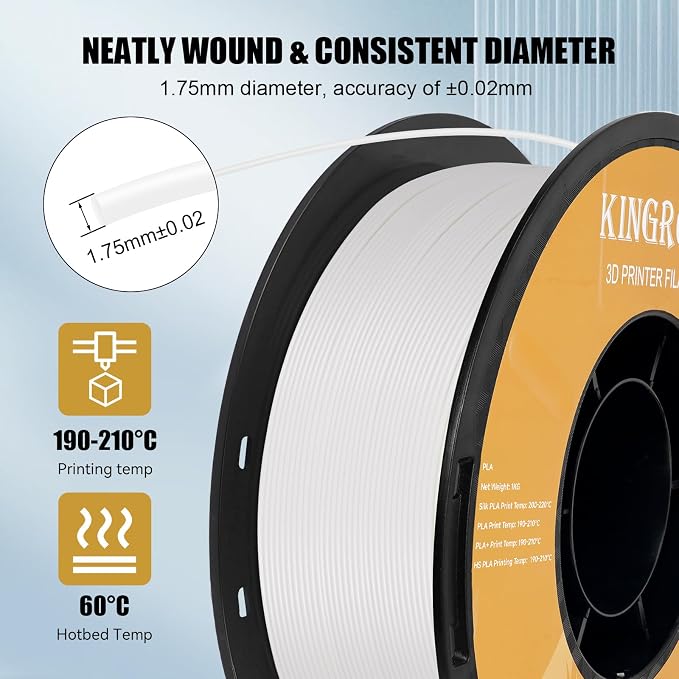 Kingroon High Speed PLA 3D Printer Filament 1.75mm, 3D Printer Rapid Filament for 30-600mm/s Hyper Printing Filament, Dimensional Accuracy +/- 0.03 mm, 2 kg Plastic Spool (4.4lbs（White）