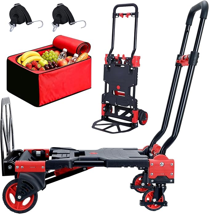 2 in 1 Hand Truck Dolly Foldable,330LB Capacity Portable Folding Hand Cart,Hand Truck Foldable with Retractable Handle,Folding Dolly Cart with Wheels for Moving