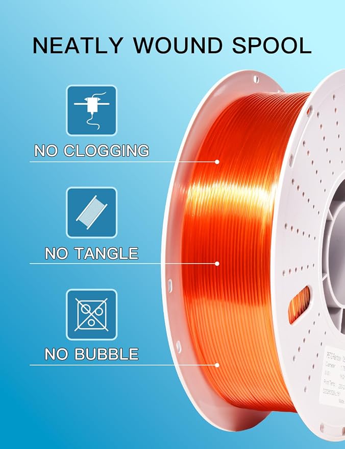 PINBALL Clear PETG 3D Printer Filament 1.75mm ±0.02mm, Multicolor Transparent Rainbow Filament, Translucent PETG Filament, 1KG/2.2lbs