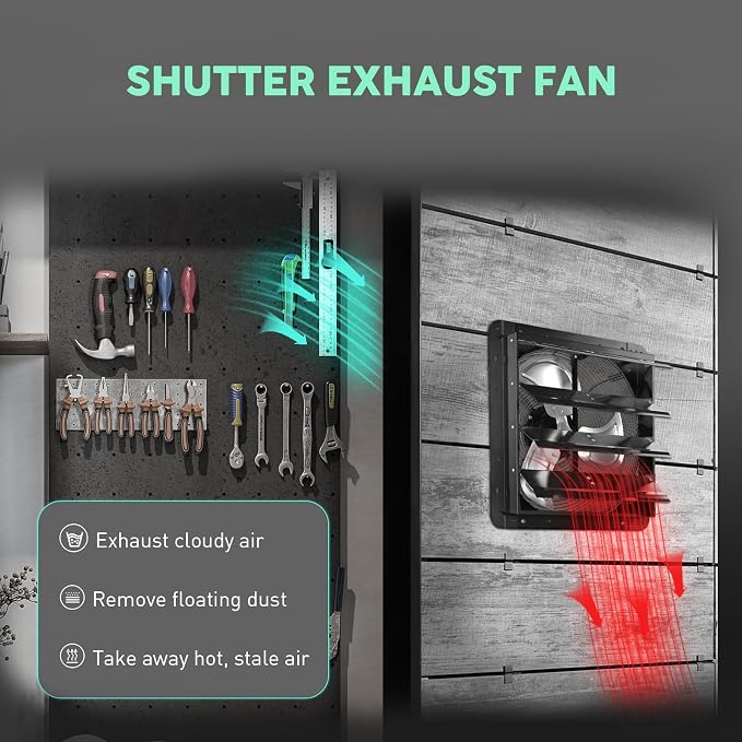 YOZON 16" Shutter Exhaust Fan with Speed Controller, Wall Mounted Wall Exhaust Fan, Automatic Shutter, High Speed, 1940CFM, Vent Fan for Garage, Greenhouse, Shed, Warehouse and Workshop - Black