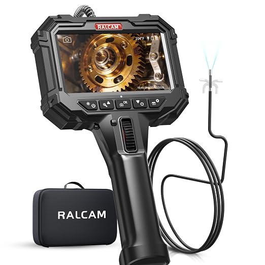 RALCAM Two-Way Articulating Borescope, 5" Industrial Endoscope Camera with Light, 0.24in/6.2mm Slim Probe, 5FT Semi-Rigid Video Inspection for Automotive Engine, HVAC, Mechanical, Wall