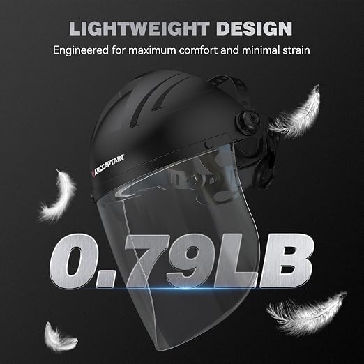 ARCCAPTAIN Blue Light Blocking Face Shield, Anti-Fog Full Face Mask with Impact Resistant Polycarbonate Visor and Adjustable Ratcheting Headgear, ANSI Z87.1 Certified for Grinding and Industrial Use