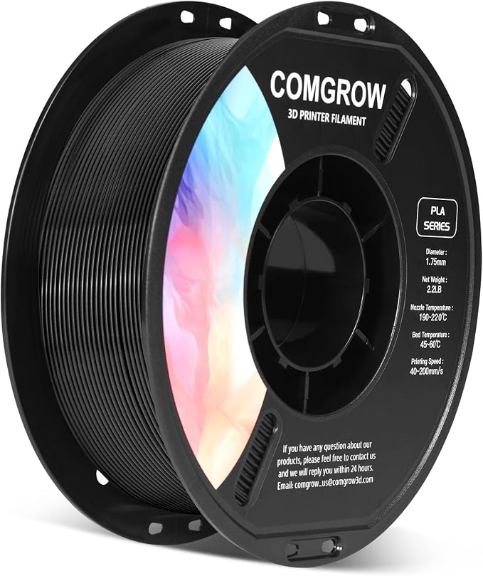 Comgrow PLA 3D Printer Filament, 3D Printer PLA Filament 1.75mm, Dimensional Accuracy +/- 0.02 mm, 1KG Spool PLA Black