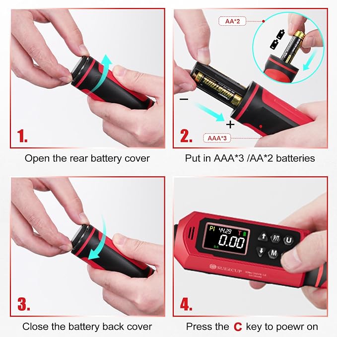 SUERCUP 3/8" 1/2" Digital Torque Wrench, 0.66-44.29Ft.Lb & 3.8-250.8Ft.Lb | ±1% Accuracy, 0.9-60N.m & 5.1-340Nm Electric Torque Wrench Set, for Auto Repair, Lug Nuts, Engine, Suspension, Moto & Bicycle