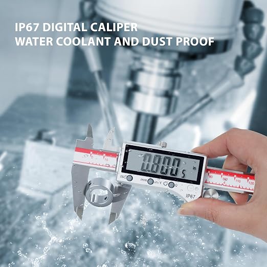 VINCA IP67 Grade Digital Caliper, DIPA-0605 0-6 Inch/150mm, Inch/Millimeter/Fraction Conversion, Stainless Steel, Large LCD Screen