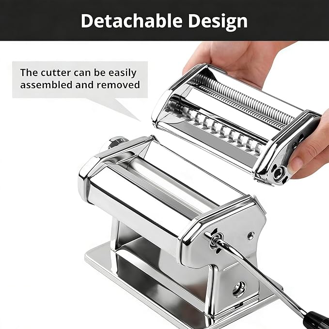Pasta Maker, METLUCK Stainless Steel Pasta Machine Manual Roller Pasta Maker with 9 Thickness Settings for Spaghetti Linguine Fettuccine Lasagne, Includes Dough Cutter & Hand Crank