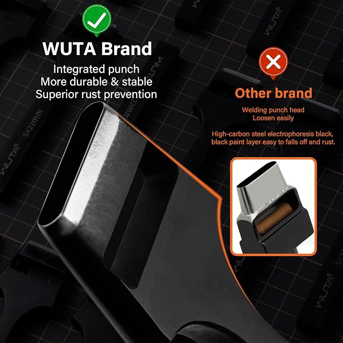 WUTA 5 Pcs Leather Belt Hole Puncher Oval Cutter Strap Watch Band Flat Punches Heavy Duty Oblong Tools for Leathercrafting (4 * 20+4 * 25+5 * 20+5 * 22+5 * 25)