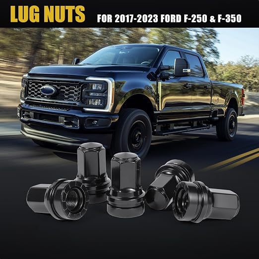 32 Pcs M14x1.5 One-Piece Design Chrome Lug Nuts for 2017-2025 Ford F250 F350 Super Duty HCPZ-1012-B HCPZ-1012-A (Black)