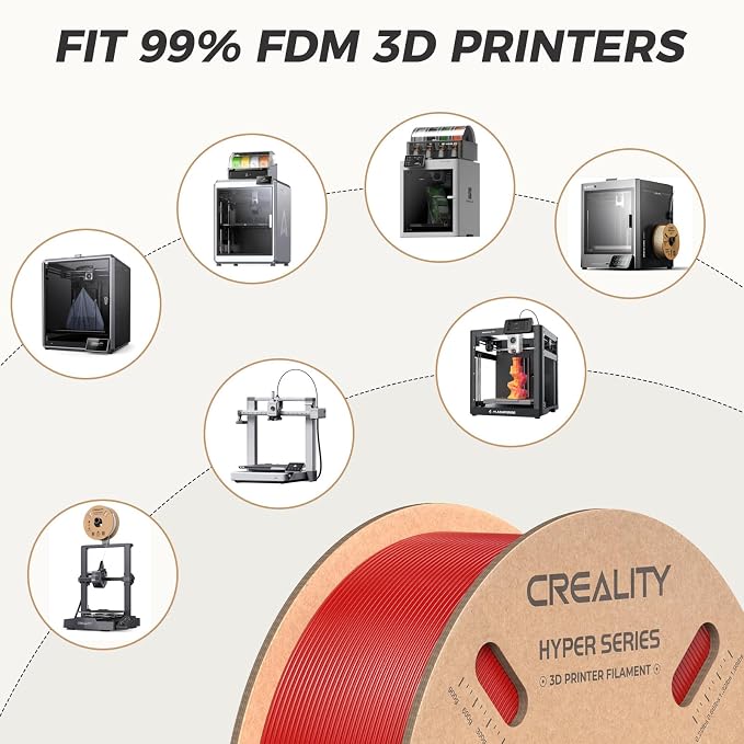 Official CREALITY Hyper PLA Filament 1.75mm, High Speed PLA 30-600mm/s Rapid 3D Printer Filament, Dimensional Accuracy +/-0.02mm, Stronger Toughness, Fit Most FDM 3D Printers，1KG(2.2lbs) Spool Red
