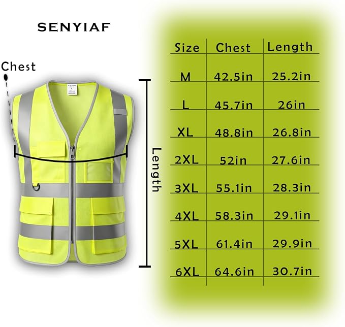 12 Pack Hi Vis Reflective Safety Vest Multi Pockets & Zipper Class2 | Construction Work Vest for Men and Women,Warehouse Crews,Road Workers,Volunteers,Security,Baggage Handling,Survey,Airport
