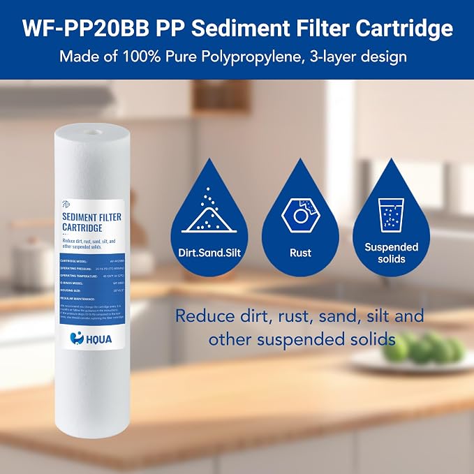 Whole House Sediment Replacement Filter Cartridge, WF-PP20BB, Fit for WF3 Series, material: PP, polypropylene, 5 Micron