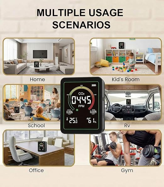Air Quality Monitor Indoor, 5-in-1 Portable Real-Time CO2 Detector | Temperature | Hygrometer | HCHO | TVOC | Professional Air Quality Tester for Home, Office, School, Cars, Plants and Pets