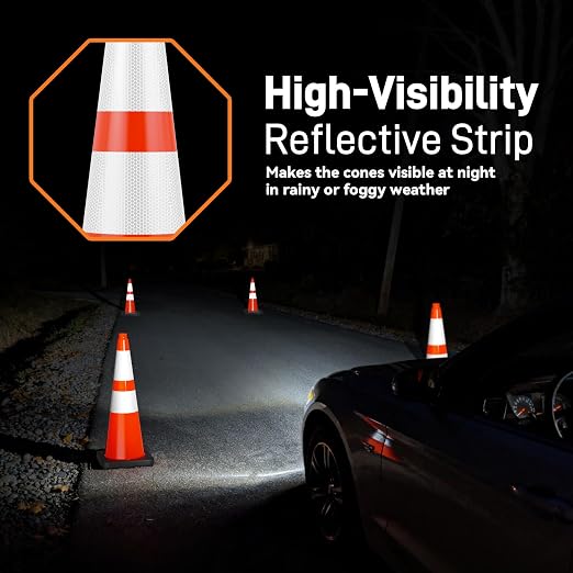 HiGiant 28 Inch Traffic Cones 8 Pack, Orange Safety Cone with Weighted Base, High-Visibility and Impact-Resistant, for Parking, Road Construction, Drivers Training, Driveway