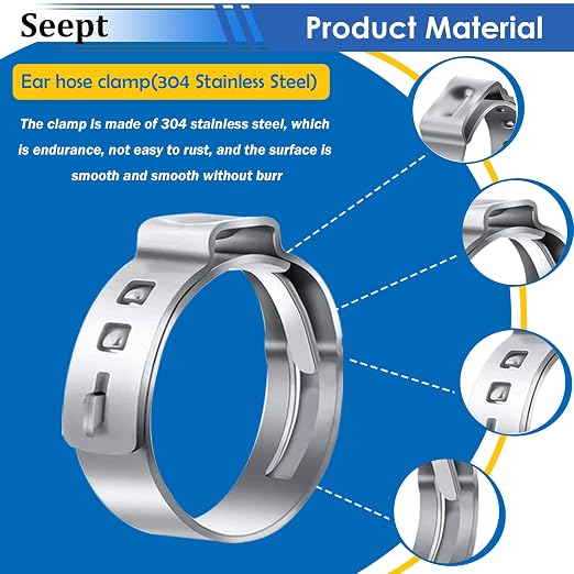 605Pcs 22 Sizes Single Ear Hose Clamps 5.3-33.1mm 304 Stainless Steel Crimp Hose Clamps Assortment Kit Perfect for Automotive/Home Appliance/Water Pipe and Fuel Line