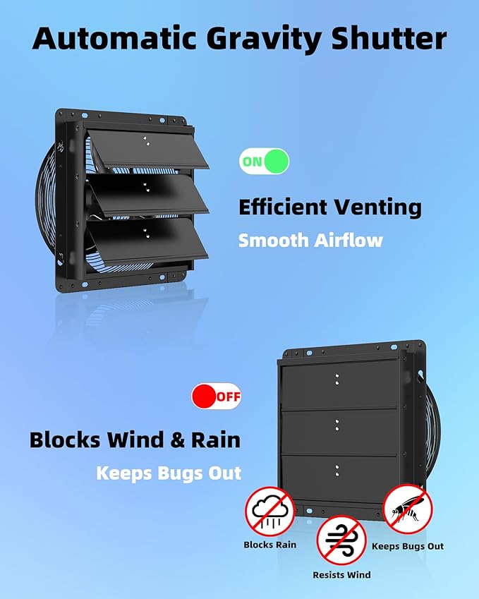 8 Inch Upgraded Shutter Exhaust Fan with Thermostat & Remote Control, Automatic On/Off by Temperature, 760 CFM Mounted Garage Fan for Attic, Greenhouses, Sheds & Chicken Coops, 2 Packs